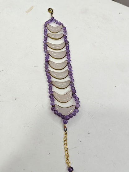 925 Sterling Silver Bracelet Handmade Round Shape Stone Size 8MM 3MM Rose Quartz or Amethyst Beads  Gemstone Bracelet or 3MM Black Onyx Beads Adjustable Bracelet Drilled Set For Friendship Gift