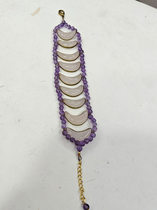 925 Sterling Silver Bracelet Handmade Round Shape Stone Size 8MM 3MM Rose Quartz or Amethyst Beads  Gemstone Bracelet or 3MM Black Onyx Beads Adjustable Bracelet Drilled Set For Friendship Gift