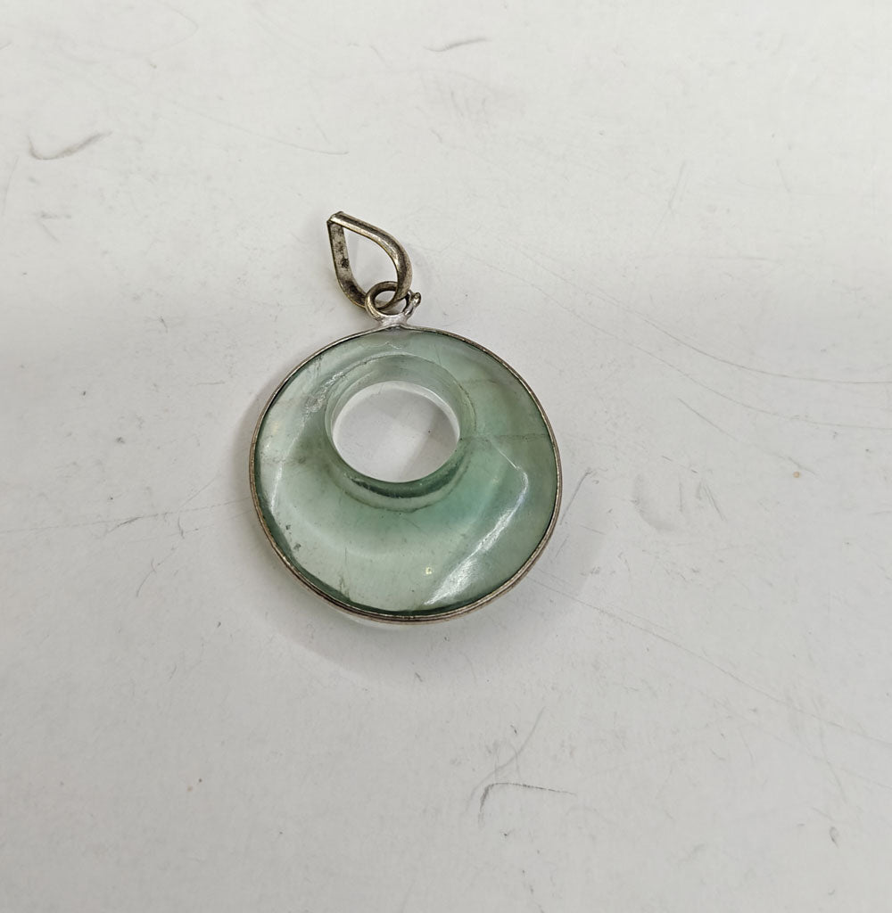 Handmade 20MM Round Doughnut Green Jade stone Gemstone Pendant Bezel Setting 925 Sterling Silver Pendant Anniversary Gift for Wife For Her
