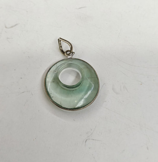 Handmade 20MM Round Doughnut Green Jade stone Gemstone Pendant Bezel Setting 925 Sterling Silver Pendant Anniversary Gift for Wife For Her
