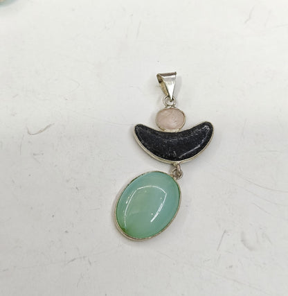 Handmade Stone Size 15MM 12MM 8MM Oval Half Moon Shape Triple Stone Druzy Obsidian Pendant  Gemstone Pendant Bezel Setting 925 Sterling Silver Pendant Anniversary Gift for Wife For Her