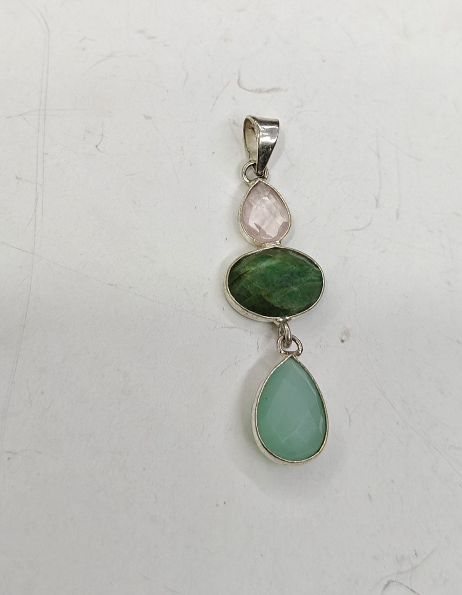 Handmade Stone Size 15mm 12mm 8mm Pear Shape Aventurine Aqua Chalcedony Natural Pendant Gemstone Pendant Bezel Setting 925 Sterling Silver Pendant Anniversary Gift for Wife For Her