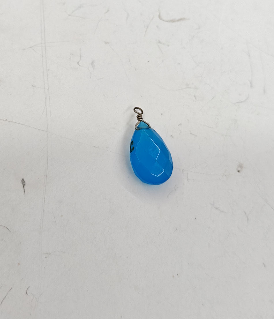 Handmade Stone Size 10To12MM Drop Shape Blue Chalcedony Natural Pendant Gemstone Pendant Drilled Setting 925 Sterling Silver Pendant Anniversary Gift for Wife For Her