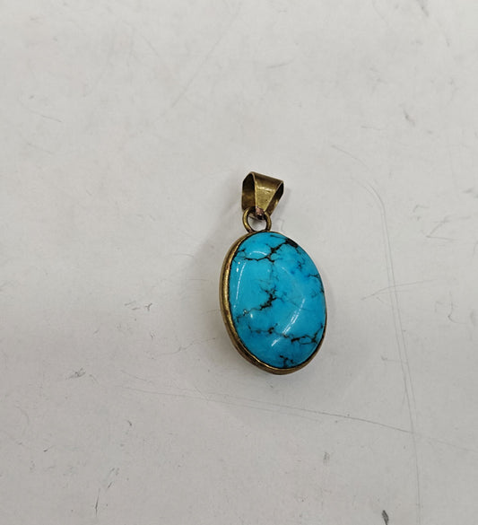 Handmade Triple Stone Size 14mm Oval Shape Pendant Irani Turquoise Gemstone Pendant Bezel Setting 925 Sterling Silver Pendant Anniversary Gift for Wife For Her
