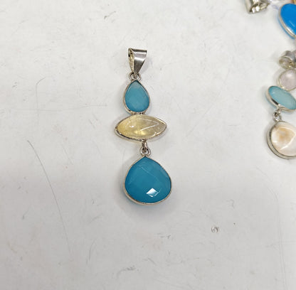 Handmade Triple Stone Size 14mm 12mm 8mm Triangle Oval Shape Pendant Citrine Mix Gemstone Pendant Bezel Setting 925 Sterling Silver Pendant Anniversary Gift for Wife For Her