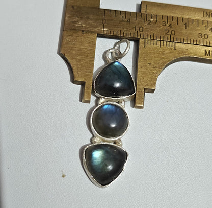 Handmade Triple Stone Size 14mm 12mm 8mm Triangle Oval Shape Pendant Mix Gemstone Pendant Bezel Setting 925 Sterling Silver Pendant Anniversary Gift for Wife For Her