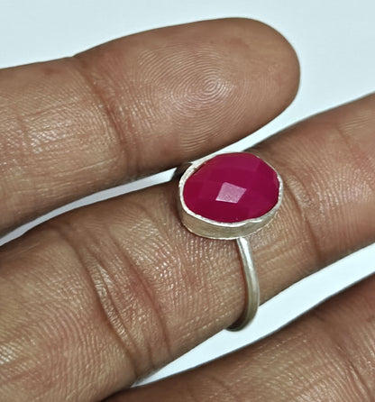 Handmade 925 Sterling Silver Rings 12MM Oval Shape Pink Chalcedony Cut Gemstone Ring Prong Setting Ring For Anniversary Gift Ring