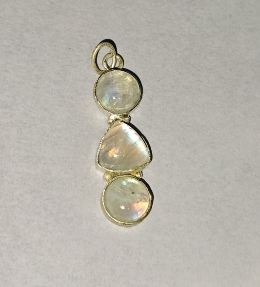 Awesome Handmade Triple Stone Size 10MM 12MM Round Triangle Shape Rainbow Moonstone Gemstone Pendant Bezel Setting 925 Sterling Silver Pendant For Happy Birthday Gift Pendant