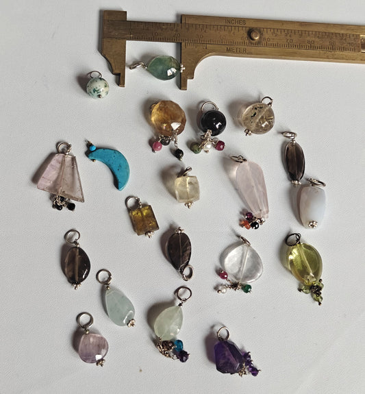 Awesome Handmade Charm Pendant Multiple Stone Size 10MM 12MM Round Mix Shape Mixed Gemstone Pendant Drilled Setting 925 Sterling Silver Pendant For Happy Birthday Gift Pendant