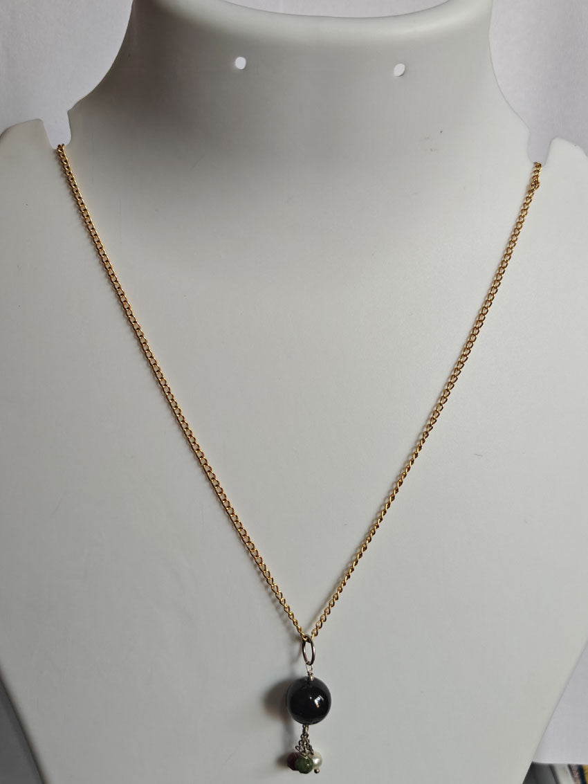 Silver Gold Plated Necklace 8MM Round Black Onyx Gemstone
