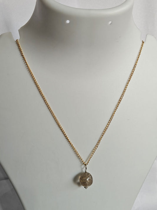 Handmade 925 Sterling Silver Gold Plated Necklace 8MM Round Shape Rutile Quartz Cut Gemstone Drilled Set Necklace Anniversary Gift For Women Necklace