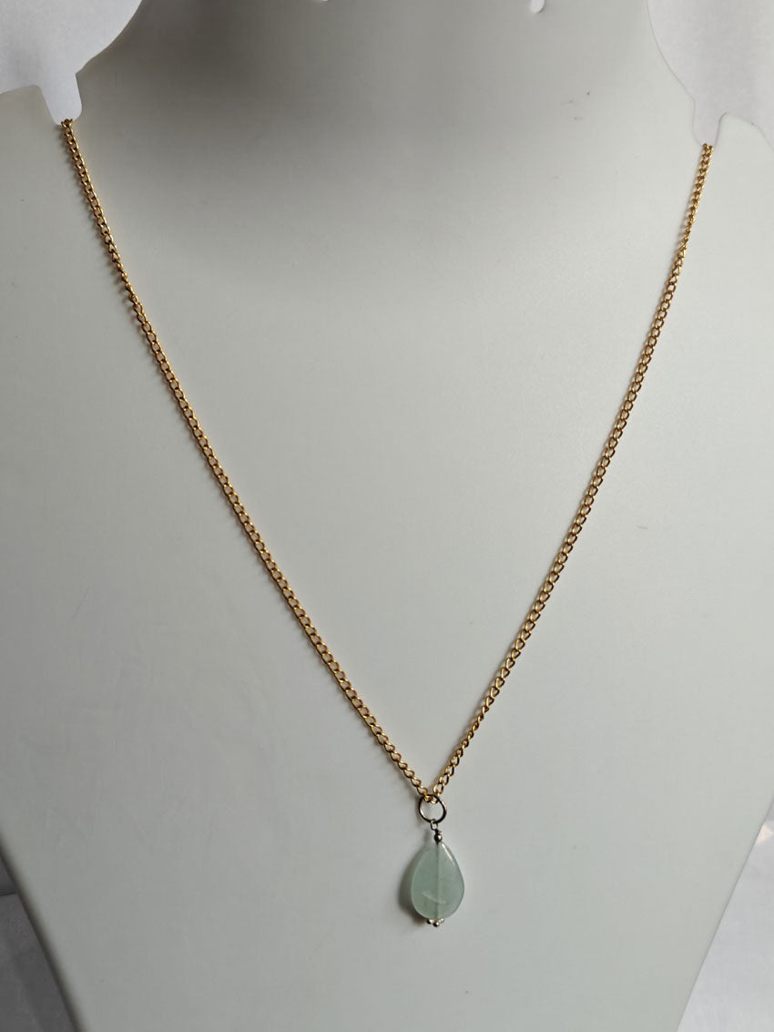 Silver Gold Plated Pear Shape Rainbow Moonstone Cut Necklace