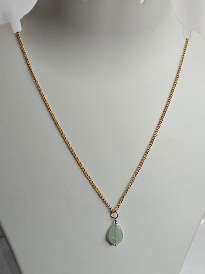 Silver Gold Plated Pear Shape Rainbow Moonstone Cut Necklace