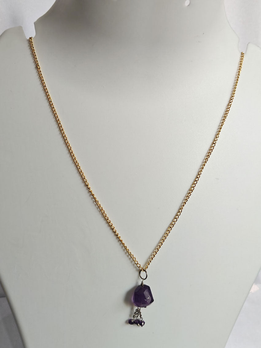Handmade 925 Sterling Silver Gold Plated Necklace 8MM Raw Shape Amethyst Cut Gemstone Drilled Set Necklace Anniversary Gift For Women Necklace
