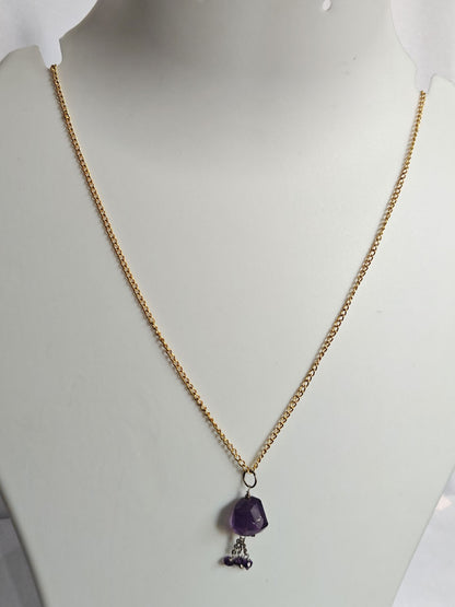 Handmade 925 Sterling Silver Gold Plated Necklace 8MM Raw Shape Amethyst Cut Gemstone Drilled Set Necklace Anniversary Gift For Women Necklace