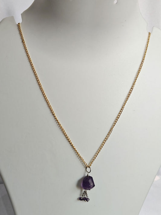 Handmade 925 Sterling Silver Gold Plated Necklace 8MM Raw Shape Amethyst Cut Gemstone Drilled Set Necklace Anniversary Gift For Women Necklace