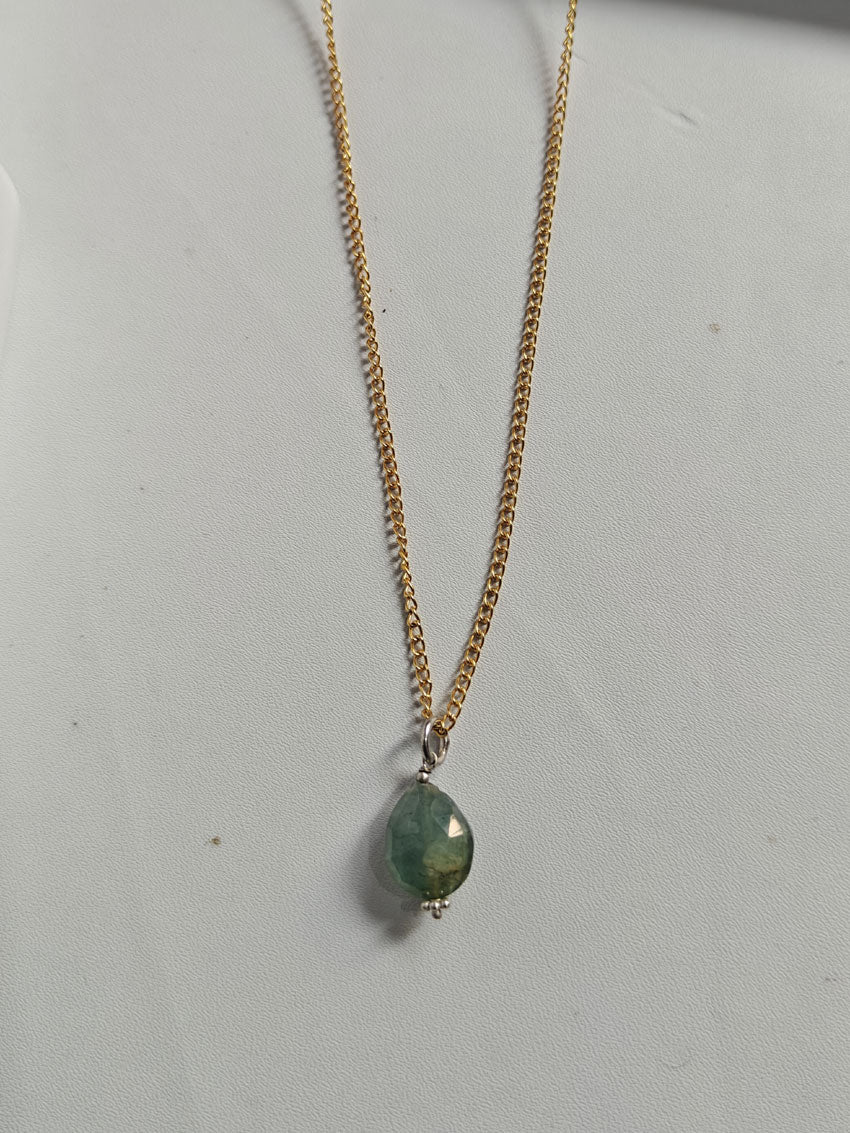 Handmade 925 Sterling Silver Gold Plated Necklace 8MM Raw Shape Aquamarine Cut Gemstone Drilled Set Necklace Anniversary Gift For Women Necklace