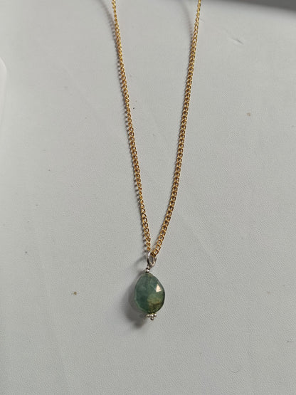 Handmade 925 Sterling Silver Gold Plated Necklace 8MM Raw Shape Aquamarine Cut Gemstone Drilled Set Necklace Anniversary Gift For Women Necklace