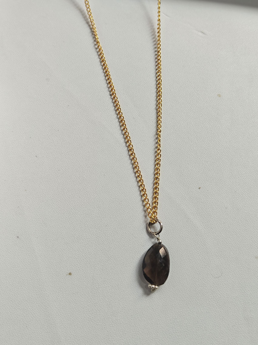 925 Sterling Silver Gold Plated Necklace 8MM Oval Shape Smoky Quartz Cut Gemstone Drilled Set Necklace Anniversary Gift For Women Necklace