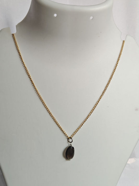 925 Sterling Silver Gold Plated Necklace 8MM Oval Shape Smoky Quartz Cut Gemstone Drilled Set Necklace Anniversary Gift For Women Necklace