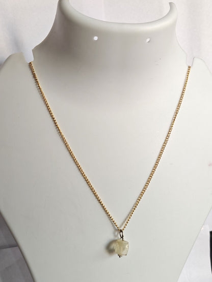 925 Sterling Silver Gold Plated Necklace 8MM Square Shape Lemon Quartz Cut Gemstone Drilled Set Necklace Anniversary Gift For Women Necklace