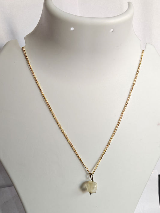 925 Sterling Silver Gold Plated Necklace 8MM Square Shape Lemon Quartz Cut Gemstone Drilled Set Necklace Anniversary Gift For Women Necklace