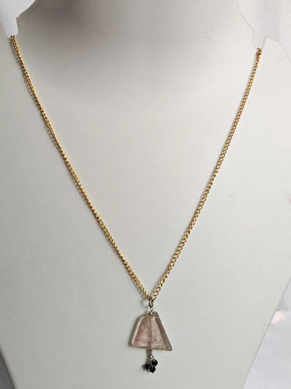 925 Sterling Silver Gold Plated Necklace 10MM Triangle Shape Rose Quartz Slice Cut Gemstone Drilled Set Necklace Anniversary Gift For Women Necklace