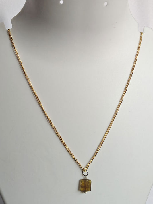 925 Sterling Silver Gold Plated Necklace 10MM Square Shape Citrine Cut Gemstone Drilled Set Necklace Anniversary Gift For Women Necklace