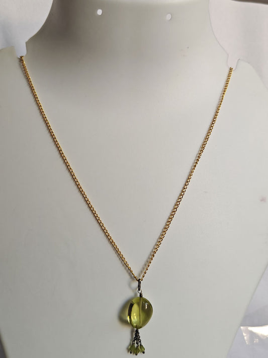 925 Sterling Silver Gold Plated Necklace 10MM Oval Shape Lemon Quartz Gemstone Drilled Set Necklace Anniversary Gift For Women Necklace