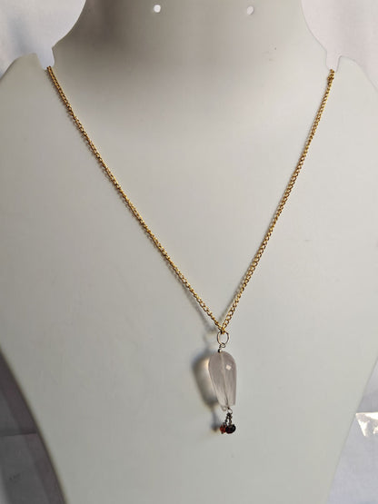 925 Sterling Silver Gold Plated Necklace 10MM Balan Shape Rose Quartz Cut Gemstone Drilled Set Necklace Anniversary Gift For Women Necklace