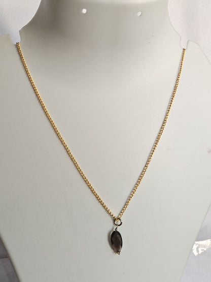 925 Sterling Silver Gold Plated Necklace 10MM Oval Shape Smoky Quartz Cut Gemstone Drilled Set Necklace Anniversary Gift For Women Necklace
