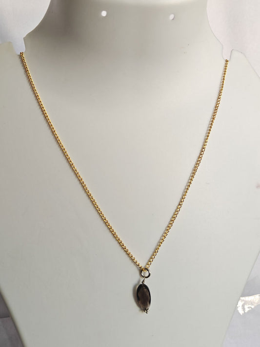 925 Sterling Silver Gold Plated Necklace 10MM Oval Shape Smoky Quartz Cut Gemstone Drilled Set Necklace Anniversary Gift For Women Necklace
