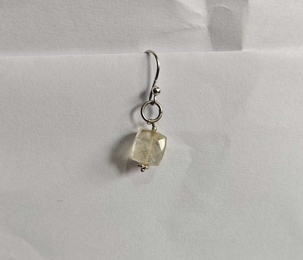 Handmade 925 Sterling Silver Dangle Pair Earrings 10MM Lemon Quartz Cut Gemstone Earring Drilled Set For Women or Girls Jewelry
