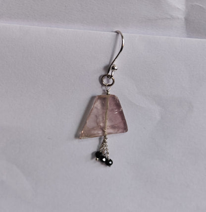 925 Sterling Silver Dangle Pair Earrings Triangle 10MM Rose Quartz Slice Gemstone Earring Drilled Set For Women or Girl's Jewelry
