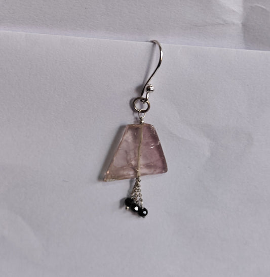 925 Sterling Silver Dangle Pair Earrings Triangle 10MM Rose Quartz Slice Gemstone Earring Drilled Set For Women or Girl's Jewelry