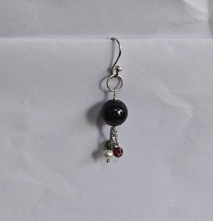 925 Sterling Silver Dangle Pair Earrings Round Shape 8MM Black Onyx Gemstone Earring Drilled Set For Women or Girl's Jewelry