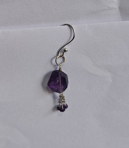 Handmade 925 Sterling Silver Dangle Pair Earrings Round Shape 8MM Amethyst Cut Gemstone Earring Drilled Set For Women or Girl's Jewelry