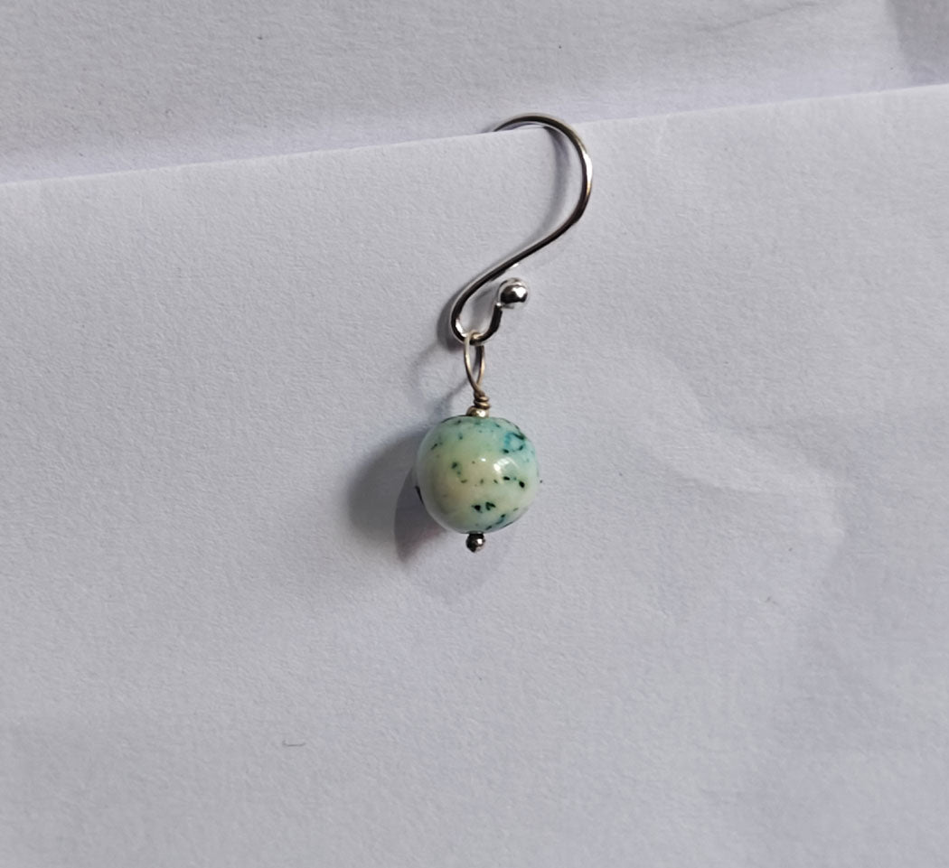 Handmade 925 Sterling Silver Dangle Pair Earrings Round Shape 8MM Howlite Beads Gemstone Earring Drilled Set For Women or Girl's Jewelry