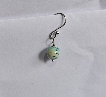 Handmade 925 Sterling Silver Dangle Pair Earrings Round Shape 8MM Howlite Beads Gemstone Earring Drilled Set For Women or Girl's Jewelry