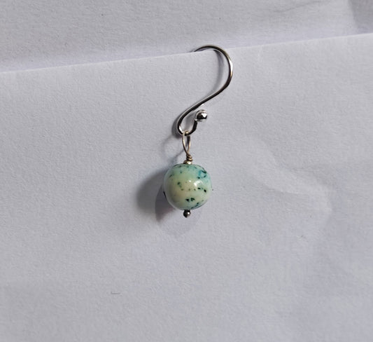 Handmade 925 Sterling Silver Dangle Pair Earrings Round Shape 8MM Howlite Beads Gemstone Earring Drilled Set For Women or Girl's Jewelry