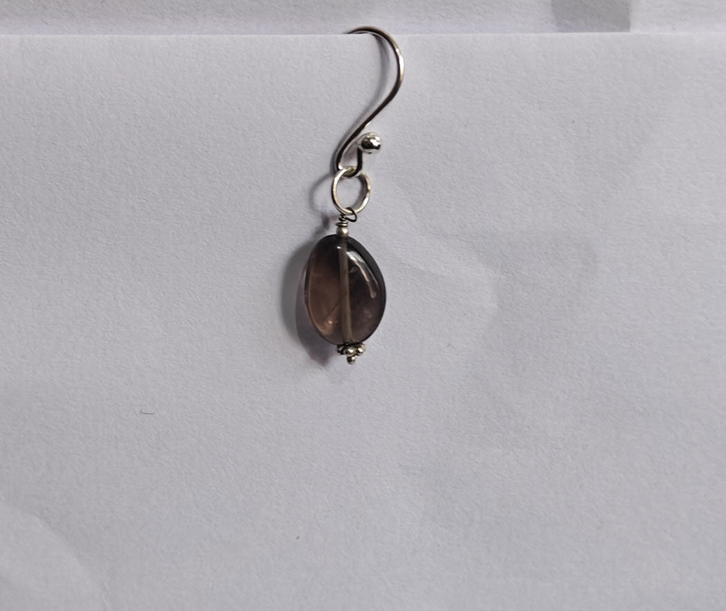 Handmade 925 Sterling Silver Dangle Pair Earrings Round Shape 8MM Smoky Quartz Beads Gemstone Earring Drilled Set For Women or Girl's Jewelry