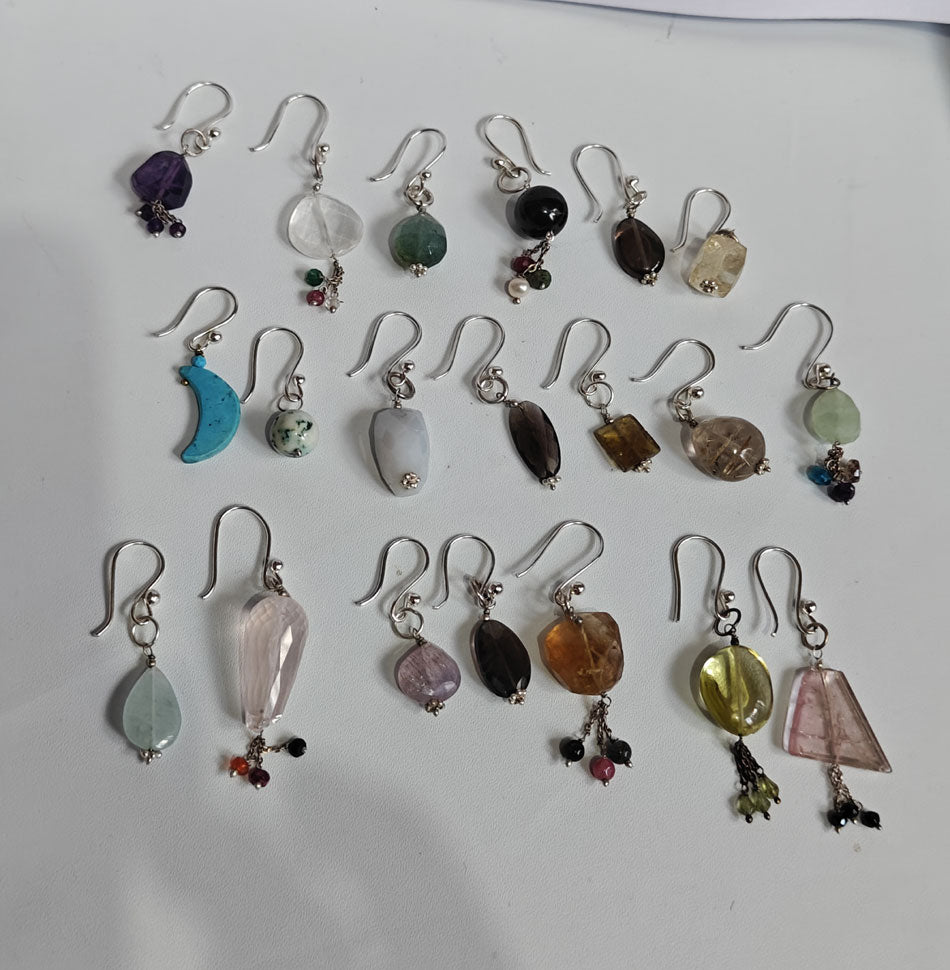 Handmade 925 Sterling Silver Dangle Gemstone Earrings