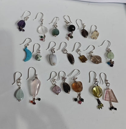 Handmade 925 Sterling Silver Dangle Gemstone Earrings
