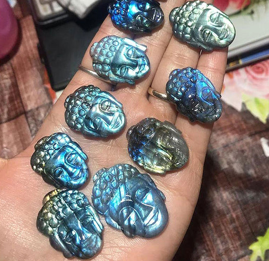 Handmade Carving Gemstone Buddha Shape 25To30MM Green Labradorite Natural Carving Stone For Used Making Jewelry