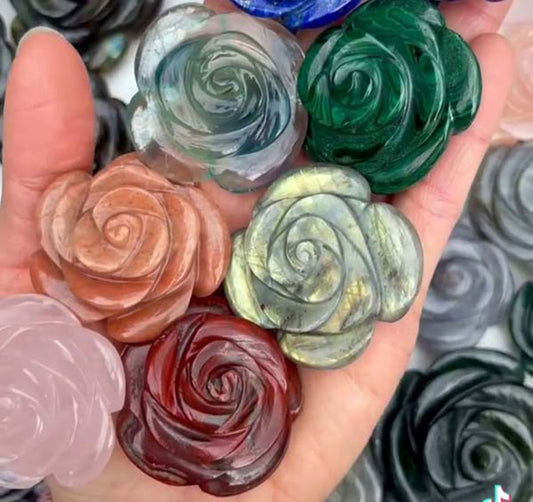 Handmade Carving Gemstone Rose Flower Shape 20To25MM Multi Color Natural Carving Stone For Used Making Jewelry
