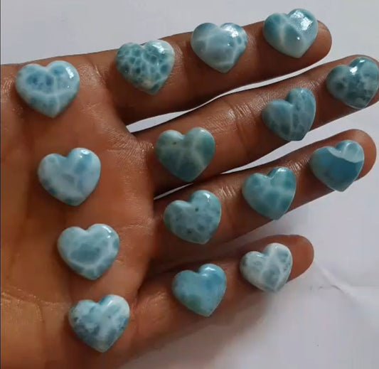 Handmade Carving Gemstone Heart Shape 15MM Larimar Natural Carving Stone For Used Making Jewelry