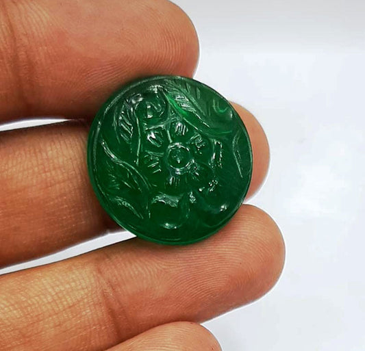 Carving Green Onyx Round Flower Shape Gemstone | Handmade