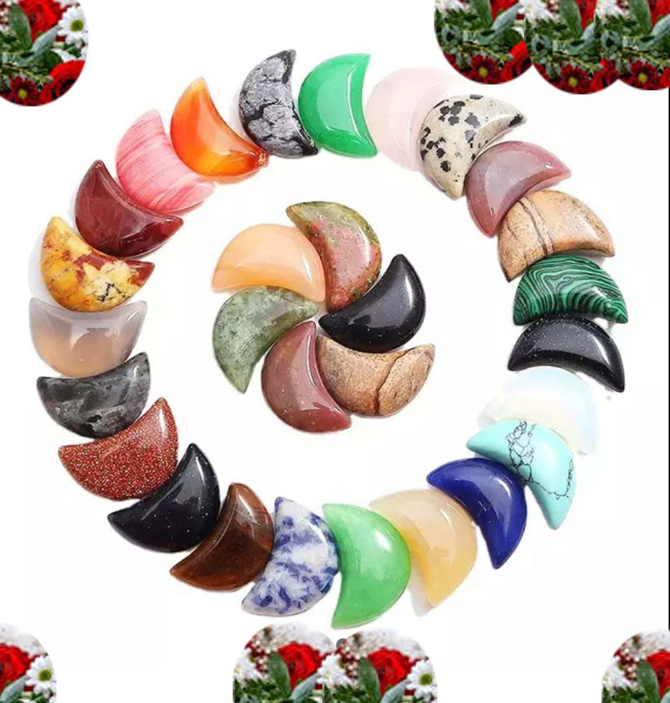 Handmade Carving Gemstone Rose Half Moon Shape 20To25MM Multi Color Natural Carving Stone For Used Making Jewelry