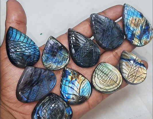 Handmade Carving Gemstone Pear Leaf Carving Shape 15to25MM Labradorite Natural Carving Stone For Used Making Jewelry