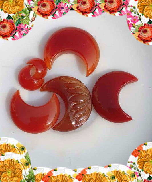 Handmade Carving Gemstone Half Moon Lotus Carving Shape 25To30MM Red Onyx Natural Carving Stone For Used Making Jewelry